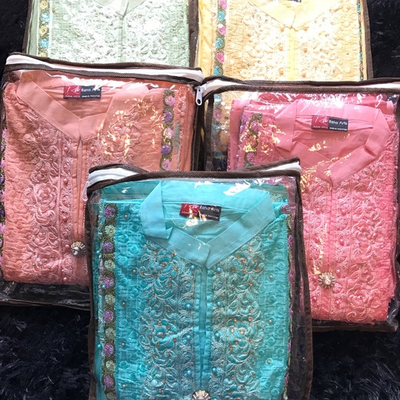 Semi stitched Pakistani dress pearls embroidered - Picture 4 of 7